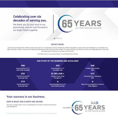 Screenshot of new Sax LLP site